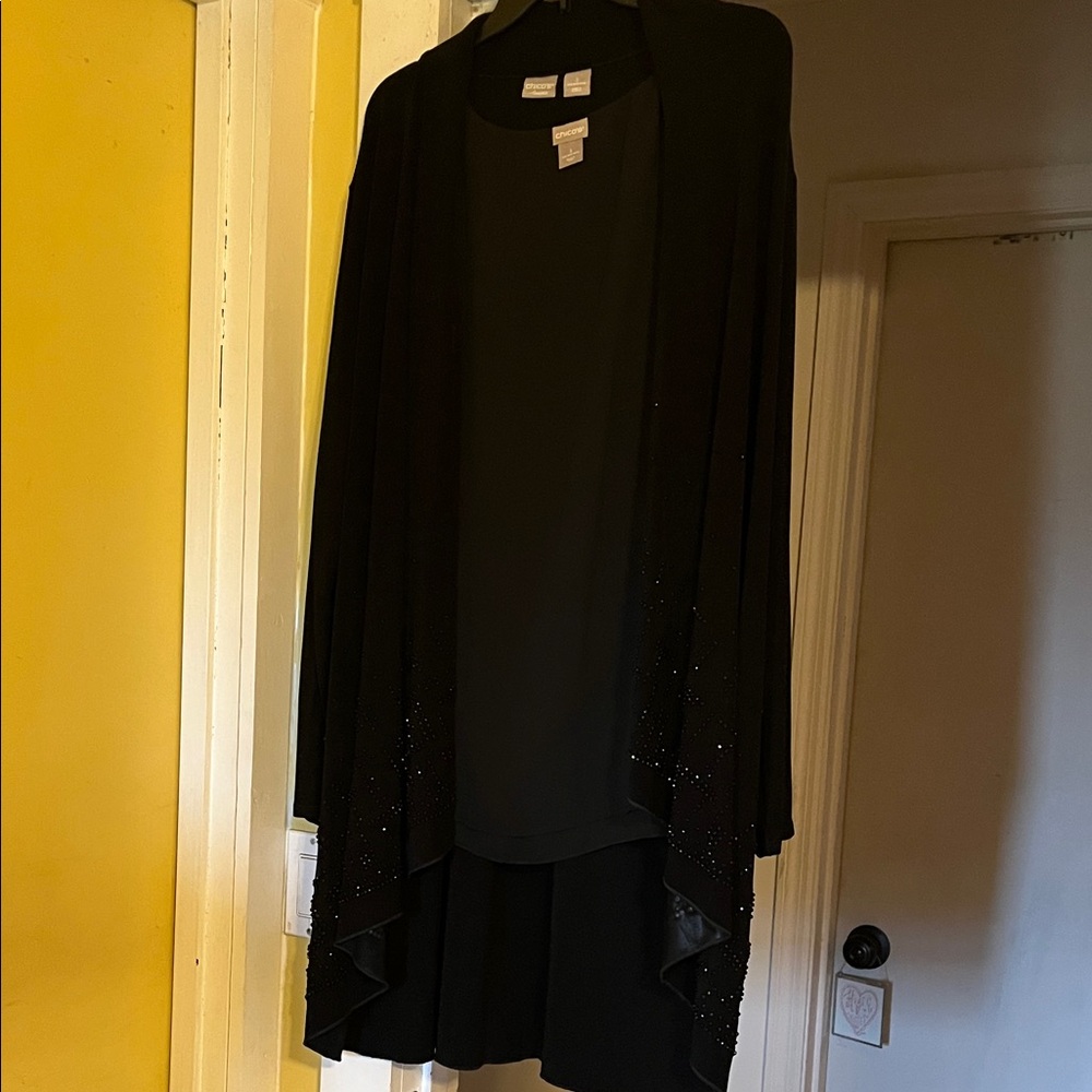 Elegant Black Cardigan and matching sleeves top with Embellishments.  Holiday !